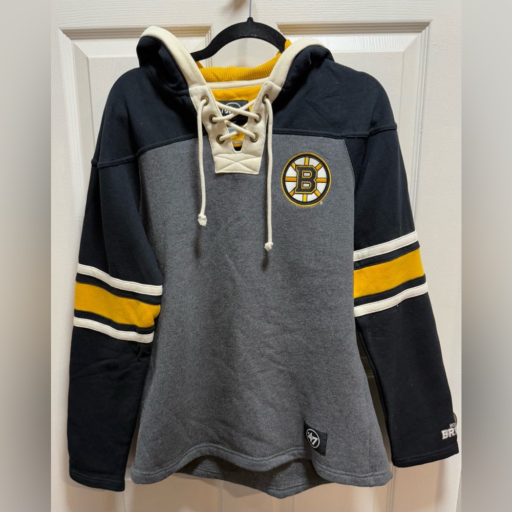 Boston Bruins '47 Gray Black Yellow Lace up Sweatshirt size M